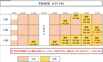 来週のご予約状況！